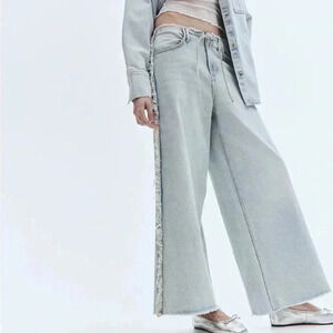 H&M raw fringe hem baggy jeans NWOT